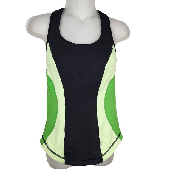 Lululemon Cardio Kick Tank Top Size 4 Green Black Faded Zap Frond Racerback Yoga - Picture 1 of 10